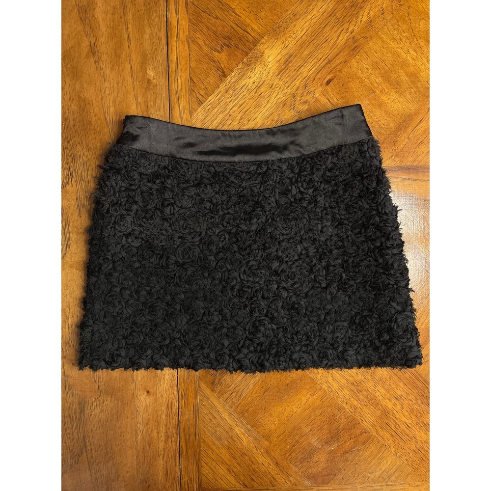 Kenzo Skirt Black Vintage Rosette Floral Satin Waist Mini S